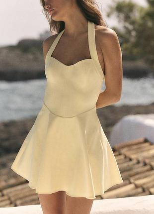 Оригінальна сукня zara, лимонна сукня, жовта сукня, стильна сукня, елегантна сукня, літня сукня, трендова сукня сукня зара з відкритими плечима