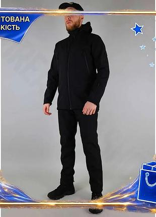 Тактичний демісезонний костюм soft shell ut чорний для військових захист від опадів та збереження тепла dm-11