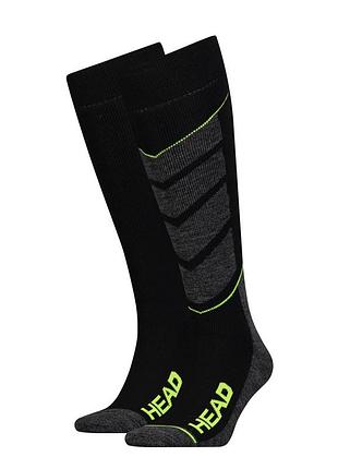 Чоловічі / жіночі шкарпетки гірськолижні хеад оригінал head unisex ski v-shape kneehigh 2ppk чорний, жовтий уні 35-38