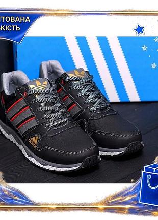 Мужские кожаные кроссовки adidas black натуральная кожа текстиль размер 40-45 для спорта тренировок dm-11