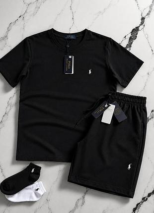 Набір polo ralph lauren футболка та шорти на літо, комплект спортивного одягу polo чорний, набір шорти і футболка поло якісний xl, чоловічий