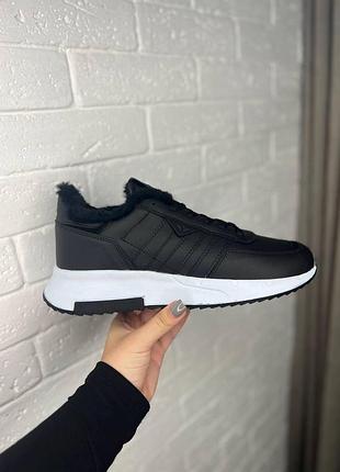 Чоловічі кросівки adidas leather зимові, чорні шкіряні, теплі адідаси для зими