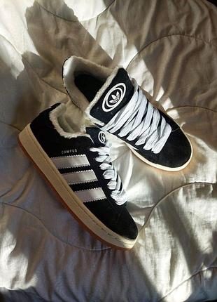 Черные мужские кроссовки adidas campus зимние, практичные и модные адидас кампус для холодной зимы адики кросы