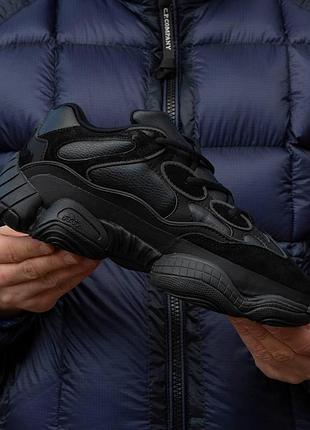 Зимние мужские кроссовки adidas yeezy boost 500, черные утеплённые кожа и замша изики на зиму
