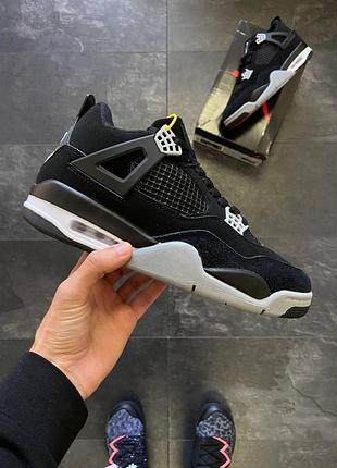 Чоловічі кросівки nike air jordan 4 зимові, чорні нубук на меху для зими найк аір джордан 4 для чоловіків