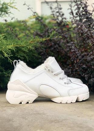 Женские зимние кроссовки dior d-connect, теплые и стильные кроссовки диор д-коннект для зимы белые