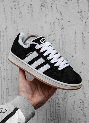 Чоловічі зимові кросівки adidas campus чорні, теплі та стильні адідас кампус для зими адідас кроси