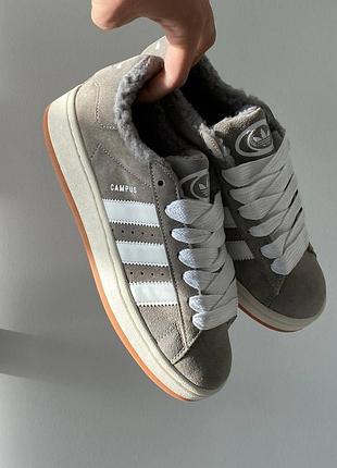 Мужские зимние кроссовки adidas campus серые, теплые адики для зимы, стильные кросы