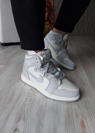 Женские светло- голубые кроссовки nike air jordan 1 зимние, модные и комфортные найк аир джордан 1 для зимы