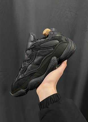 Чорні кросівки adidas yeezy boost 500 зимові, шкіра і замша утеплені чоло