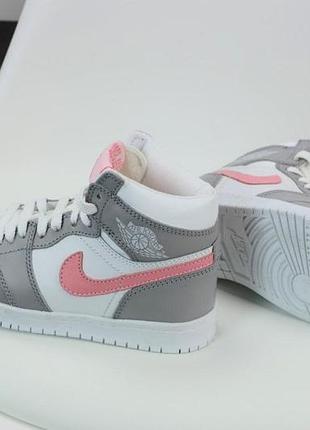 Жіночі кросівки nike air jordan 1 сірі для зими, теплі кеди найк аір джордан