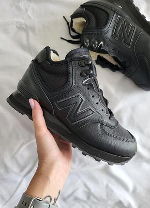 Черные женские зимние кроссовки new balance 574, комфортные кеды для зимы