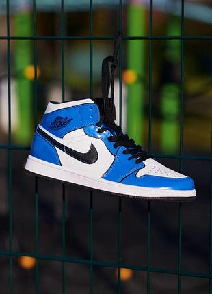 Кеды nike air jordan 1 high для мужчин бело-голубые кожа найк удобные