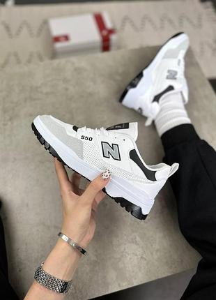 Мужские кроссовки для мужчин new balance 550 белые с кожей/сеткой удобные легкие ньюбики