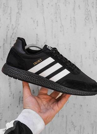 Зимові кросівки adidas iniki чорні чоловічі, зручні замшеві адики для зими, комфортні кроси