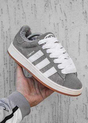 Якісні зимові жіночі кросівки adidas campus, теплі кеди для зими