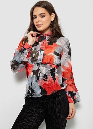 Блуза женская с принтом шифоновая, цвет красный, 230r1502-4