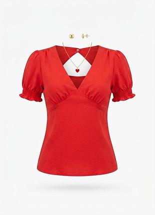 Красная блуза new look с вырезом на спине / яркий топ с коротким рукавом размер uk 6 (xs / 34)