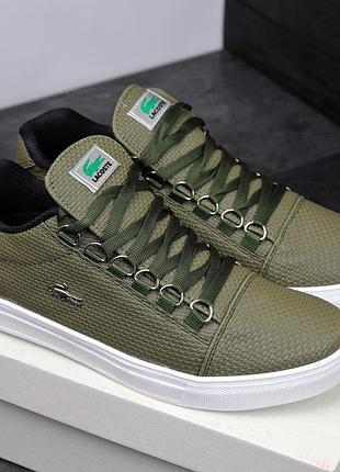 Чоловічі кросівки lacoste зелені шкіряні кроси високої якості лакосте повсякденне взуття на літо весну