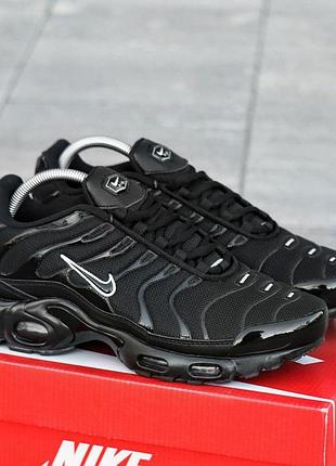 Мужские кроссовки nike air max plus tn черные летние кроссы из натуральной кожи на лето найк аир макс плюс 44, мужской, весна/лето, кроссовки, натура…