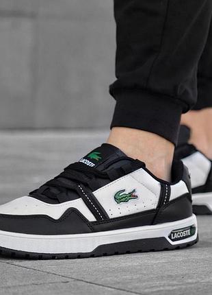 Мужские кроссовки lacoste t-clip черно белые качественные кроссы из натуральной кожи на осень лакосте т клип 41