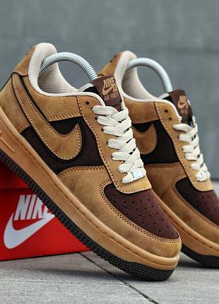 Мужские кроссовки nike air force 1 low коричневые качественные кроссы на весну осень найк аир форс лоу