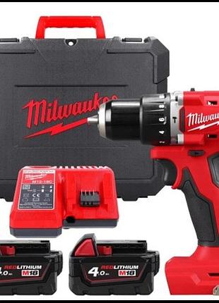 Дриль-шурупокрут акумуляторний ударний безщітковий milwaukee m18 blpdrc-402c 18 в, 60,5 н·м, 2 акб 4 а·год