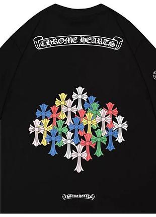 Футболка chrome hearts logo унисекс хром хартс с крестами черная