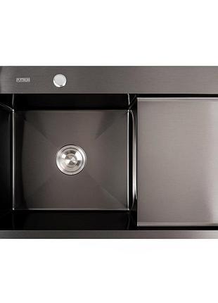 Кухонная мойка см 78*50 l pvd decor черная valeso handmade (круглый сифон 3.0/1)