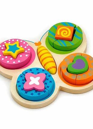Деревянный пазл-сортер viga toys бабочка 5 элементов 30х20х2 см дерево цветной (825402)