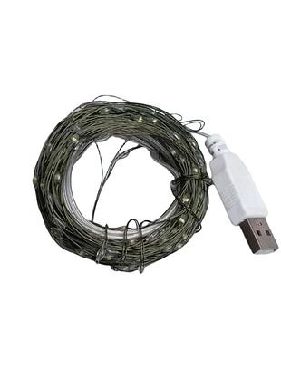 Гірлянда роса 100 led usb 10 м зелена проволока біла ip44 (846889)