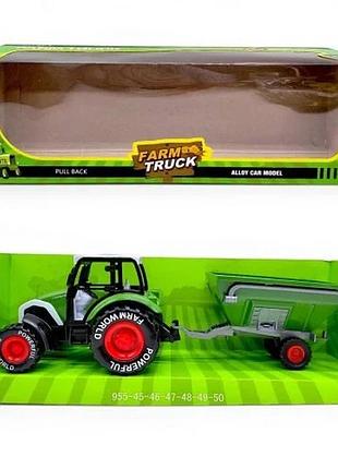 Металлический трактор yg toys инерционный с прицепом зелёный 32 см (839894)