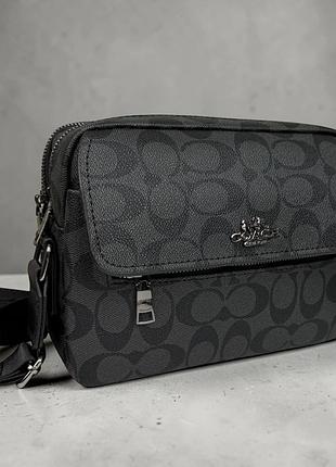Мужская сумка барсетка coach 21,5х16х8 см экокожа черная (845770)