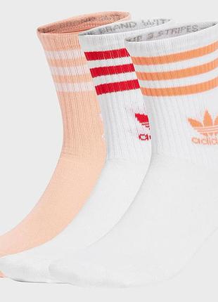 Шкарпетки adidas crew sock 3str 52% бавовна xs (34-36) білий/світло-рожевий/червоний (820272)