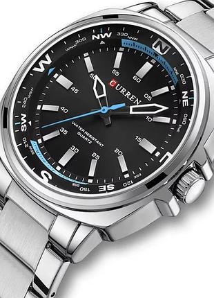Наручні годинники curren aqua кварцові аналогові сталь 40х10 мм сріблясті чорний циферблат (909482)