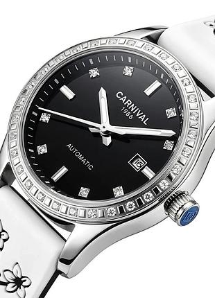 Жіночі механічні годинники carnival luiza black flower 33 мм чорний циферблат сталь сріблястий (909217)