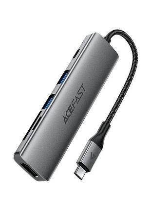 Usb-c хаб 6-в-1 acefast j18 90w 15 см metal gray tpe алюміній (872204)
