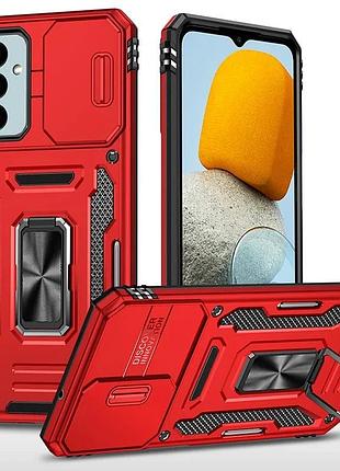 Ударопрочний чохол для samsung galaxy m23 5g червоний tpu + полікарбонат з кільцем-держателем і шторкою для камери (912378)