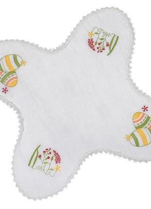 Серветка вишивана великодня 35x35 см 100% льон біла (876160)