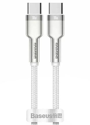 Дата кабель type-c to type-c 100w 2 м tpe + нейлон білий (910985)
