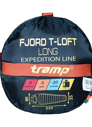 Спальный мешок tramp fjord long кокон t-loft 225x80x55 см оранжевый/серый (883478)