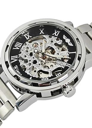 Наручні годинники winner black pure silver механічні шкіряний чорний 41х13 мм сріблястий (909201)