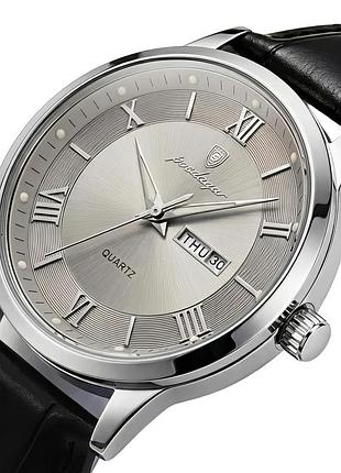 Наручні годинники poedagar berlin premium leather кварцові металеві 42х11 мм сріблясті з 2 ремінцями (909102)