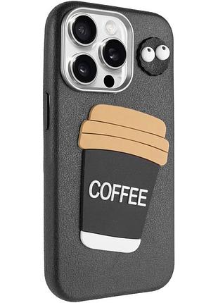 Чехол накладка 3d для iphone 14 pro max tpu іскусствена шкіра 6,7" coffee/black (917239)