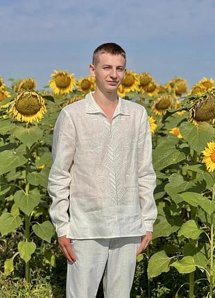 Мужская вышитая рубашка limaso svch2 2xl 100% лен белая (874299)