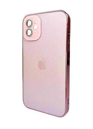 Чохол-накладка ag glass для apple iphone 12 magsafe скло + термополіуретан 0,5 см рожевий (870806)