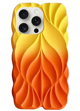 Tpu чехол leaf для apple iphone 14 pro 6.1" об'ємний 3d жовтий помаранчевий (921229)