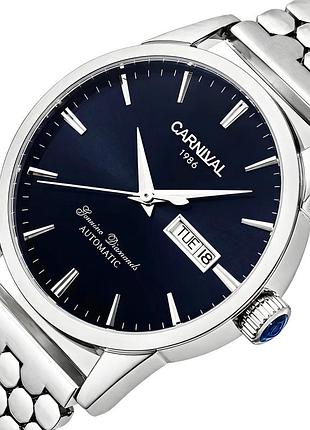 Механические мужские часы carnival flagman silver honey 38 мм кожа черная, сталь серебристая (909439)