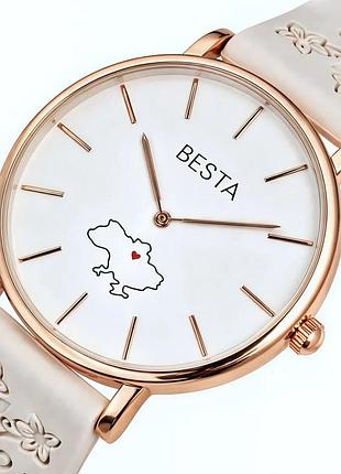 Наручний годинник besta love ua beige flower кварцовий металевий 39x8 мм золотистий (909400)