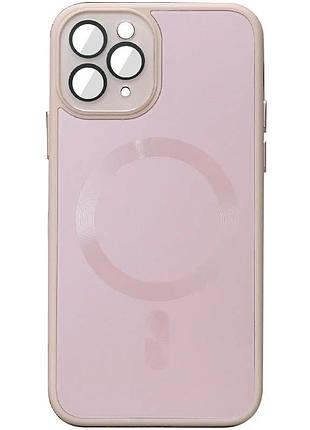 Чехол накладка magsafe для apple iphone 14 pro max стекло + tpu рожевий pink sand (930676)